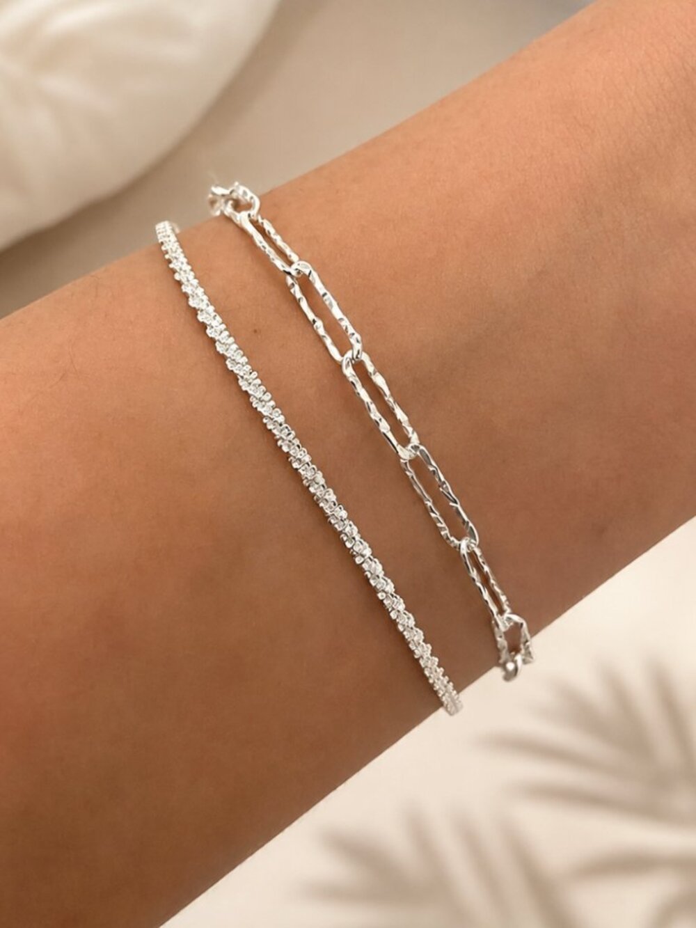 925 Sterling Silver Thin Multi Layer Bracelet Sequin Paperclip Link Bracelet